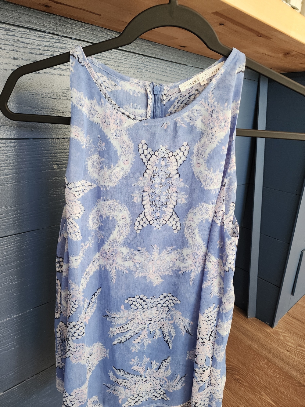 Violet & Claire Sheer Periwinkle Blue Paisley Print Sleeveless Top